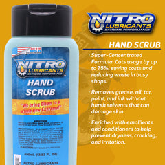 Nitro Lubricants Hand Scrub 400 ml Bottle – Non-Solvent, Super-Concentrated Industrial Hand Soap with Emollients – Heavy-Duty Grease, Oil & Tar Cleaner – Made in USA (4-Pack)