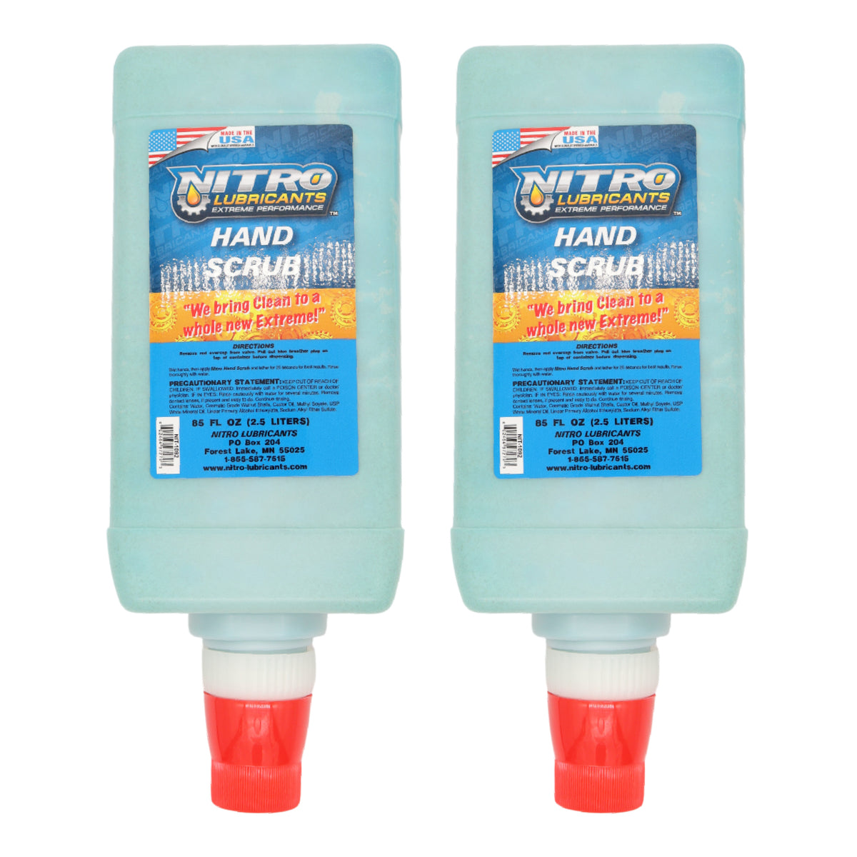 Nitro Lubricants Hand Scrub – Bulk 2.5 L Industrial Hand Cleaner for Nitro Wall-Mount Dispensers – Non-Solvent, Moisturizing, Heavy-Duty Formula – Made in USA (2-Pack)