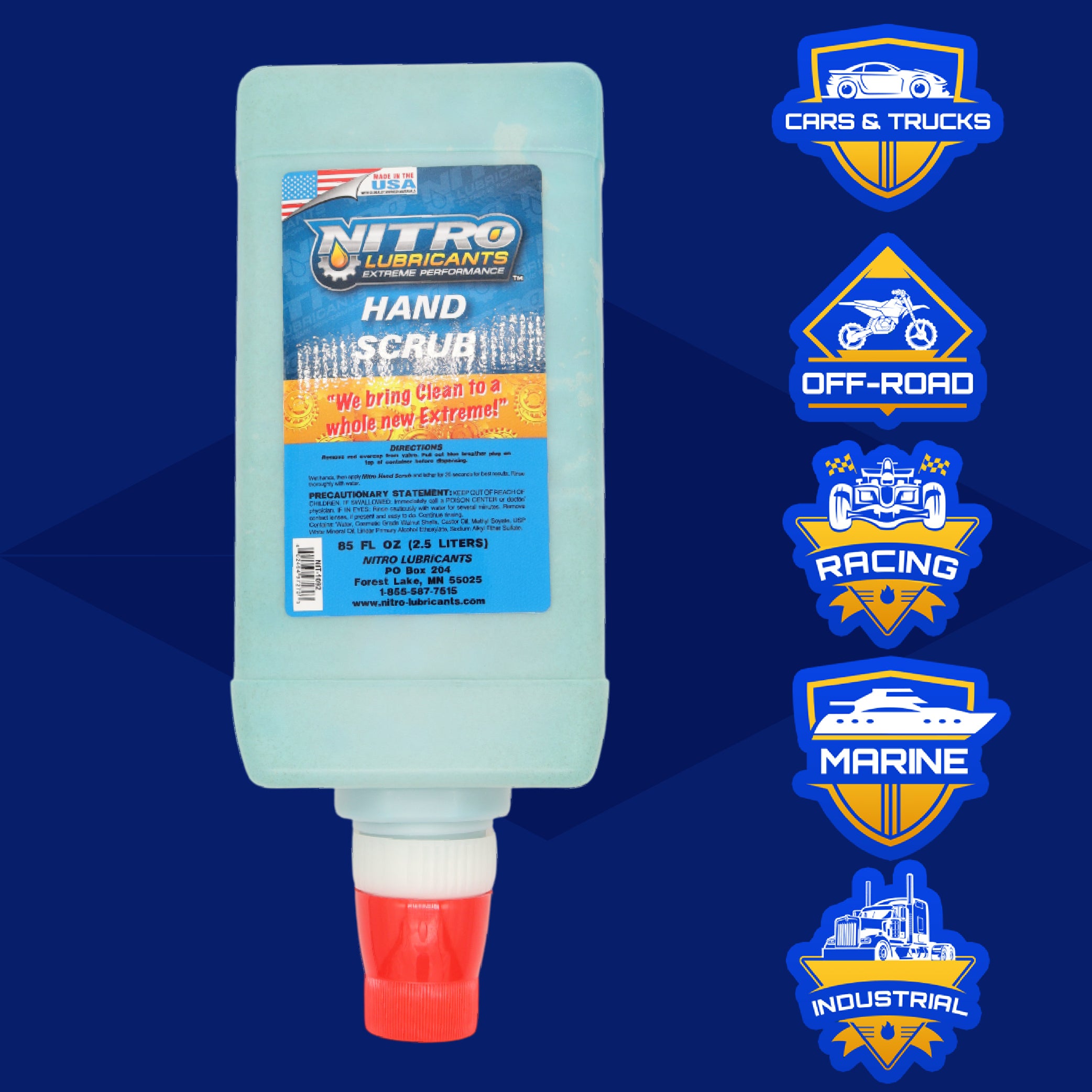 Nitro Lubricants Hand Scrub – Bulk 2.5 L Industrial Hand Cleaner for Nitro Wall-Mount Dispensers – Non-Solvent, Moisturizing, Heavy-Duty Formula – Made in USA (2-Pack)