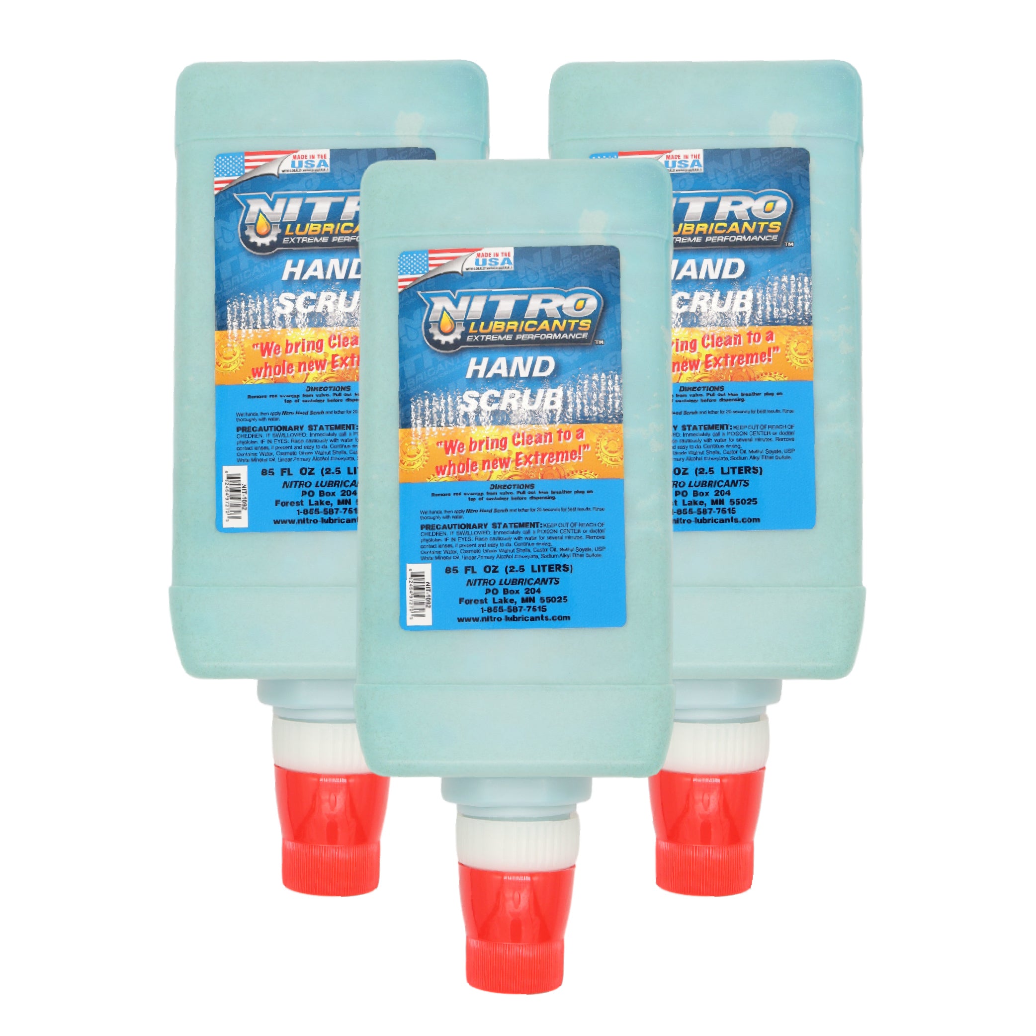 Nitro Lubricants Hand Scrub – Bulk 2.5 L Industrial Hand Cleaner for Nitro Wall-Mount Dispensers – Non-Solvent, Moisturizing, Heavy-Duty Formula – Made in USA (3-Pack)
