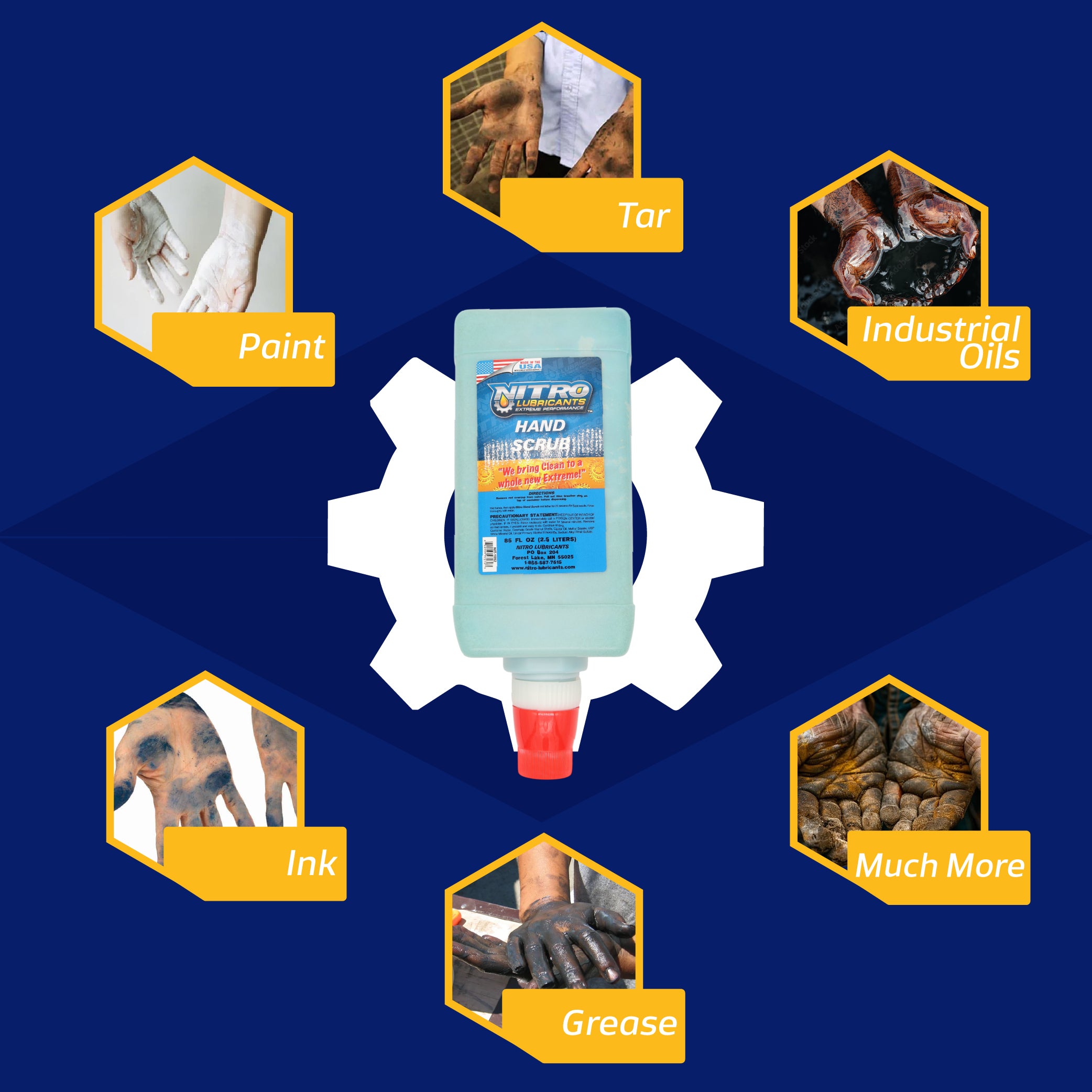Nitro Lubricants Hand Scrub – Bulk 2.5 L Industrial Hand Cleaner for Nitro Wall-Mount Dispensers – Non-Solvent, Moisturizing, Heavy-Duty Formula – Made in USA (3-Pack)
