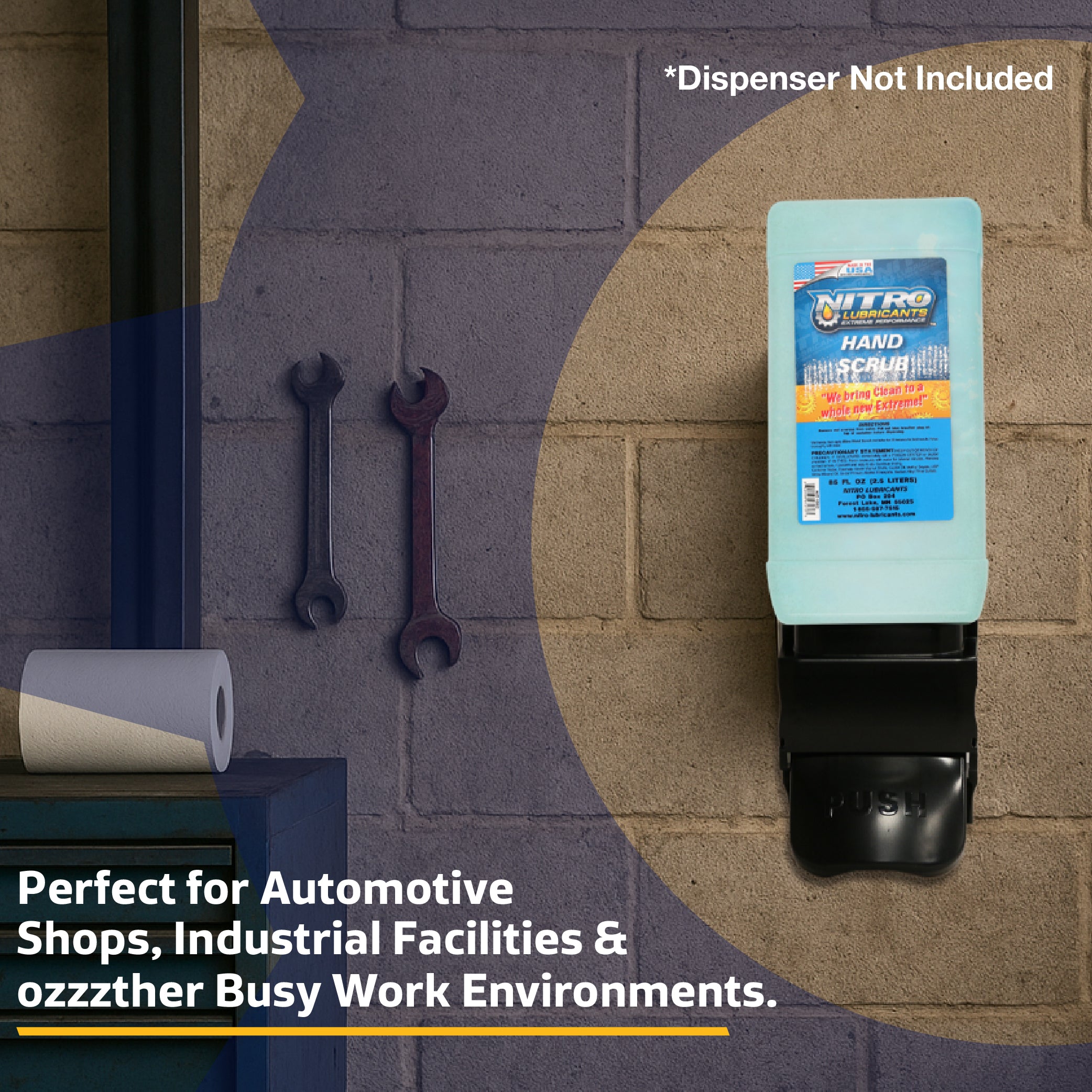 Nitro Lubricants Hand Scrub – Bulk 2.5 L Industrial Hand Cleaner for Nitro Wall-Mount Dispensers – Non-Solvent, Moisturizing, Heavy-Duty Formula – Made in USA (3-Pack)