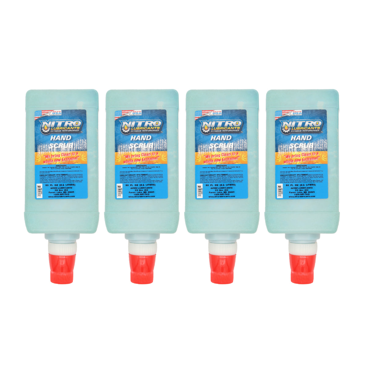 Nitro Lubricants Hand Scrub – Bulk 2.5 L Industrial Hand Cleaner for Nitro Wall-Mount Dispensers – Non-Solvent, Moisturizing, Heavy-Duty Formula – Made in USA (4-Pack)