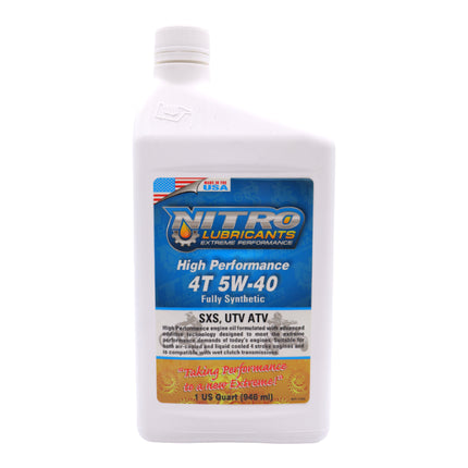 Nitro Lubricants 5W-40 4 Stroke Engine Oil – Semi-Synthetic, High Performance Formula for Motorcycles, ATVs & UTVs – Racing & Off-Road – Advanced Additive Technology – 1 Quart – Made in USA
