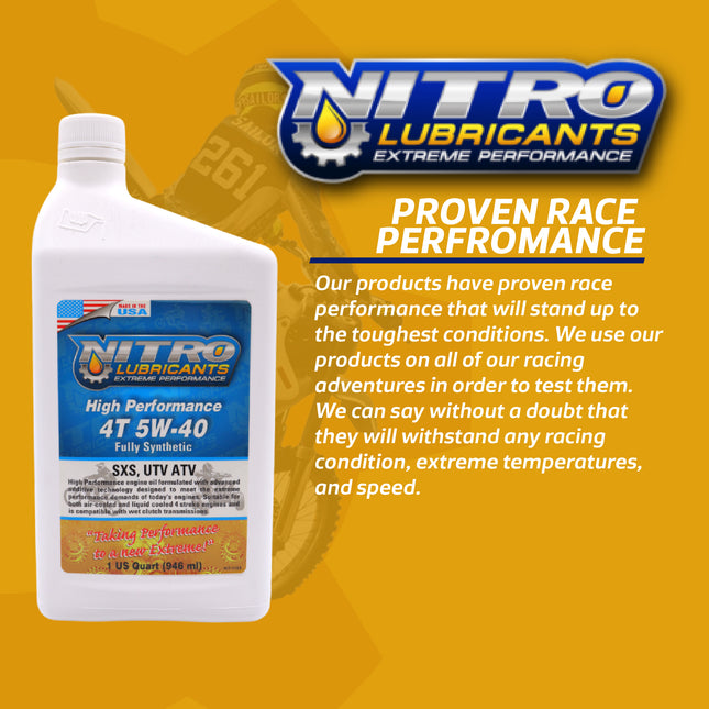 Nitro Lubricants 5W-40 4 Stroke Engine Oil – Semi-Synthetic, High Performance Formula for Motorcycles, ATVs & UTVs – Racing & Off-Road – Advanced Additive Technology – 1 Quart – Made in USA (2-Pack)
