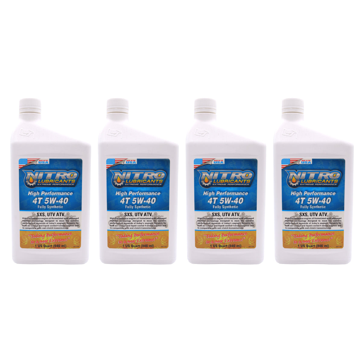 Nitro Lubricants 5W-40 4 Stroke Engine Oil – Semi-Synthetic, High Performance Formula for Motorcycles, ATVs & UTVs – Racing & Off-Road – Advanced Additive Technology – 1 Quart – Made in USA (4-Pack)