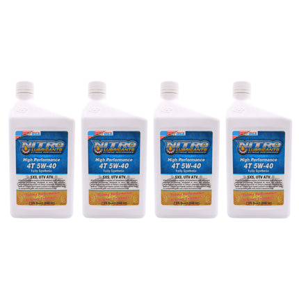 Nitro Lubricants 5W-40 4 Stroke Engine Oil – Semi-Synthetic, High Performance Formula for Motorcycles, ATVs & UTVs – Racing & Off-Road – Advanced Additive Technology – 1 Quart – Made in USA (4-Pack)
