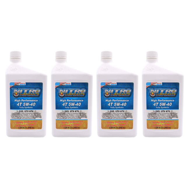 Nitro Lubricants 5W-40 4 Stroke Engine Oil – Semi-Synthetic, High Performance Formula for Motorcycles, ATVs & UTVs – Racing & Off-Road – Advanced Additive Technology – 1 Quart – Made in USA (4-Pack)
