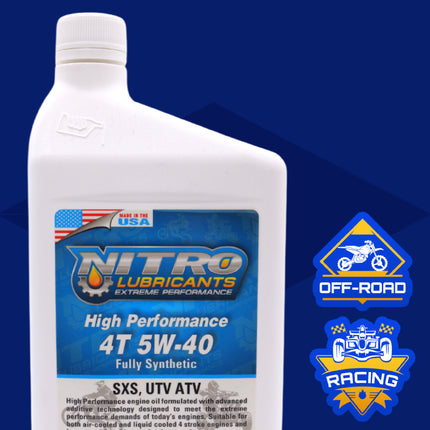 Nitro Lubricants 5W-40 4 Stroke Engine Oil – Semi-Synthetic, High Performance Formula for Motorcycles, ATVs & UTVs – Racing & Off-Road – Advanced Additive Technology – 1 Quart – Made in USA (4-Pack)