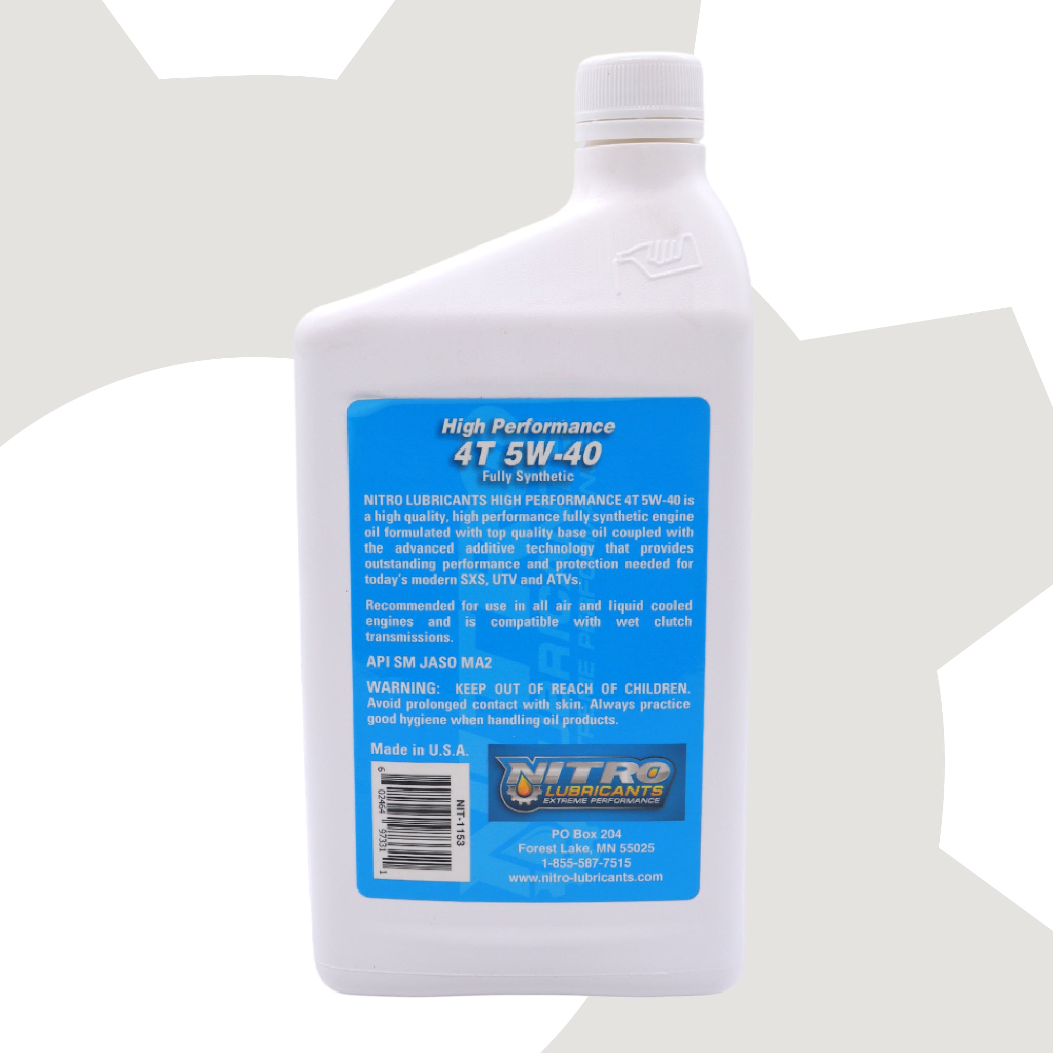 Nitro Lubricants 5W-40 4 Stroke Engine Oil – Semi-Synthetic, High Performance Formula for Motorcycles, ATVs & UTVs – Racing & Off-Road – Advanced Additive Technology – 1 Quart – Made in USA (4-Pack)