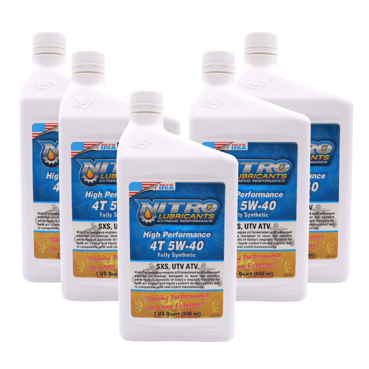 Nitro Lubricants 5W-40 4 Stroke Engine Oil – Semi-Synthetic, High Performance Formula for Motorcycles, ATVs & UTVs – Racing & Off-Road – Advanced Additive Technology – 1 Quart – Made in USA (5-Pack)