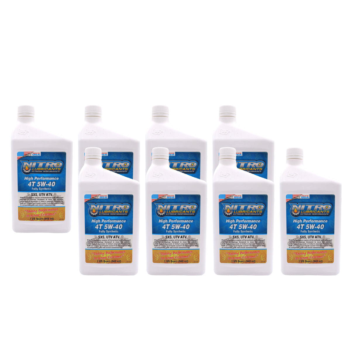 Nitro Lubricants 5W-40 4 Stroke Engine Oil – Semi-Synthetic, High Performance Formula for Motorcycles, ATVs & UTVs – Racing & Off-Road – Advanced Additive Technology – 1 Quart – Made in USA (8-Pack)