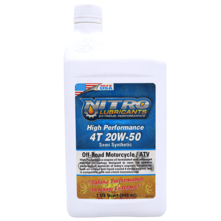 Nitro Lubricants 20W-50 Engine Oil – Synthetic Blend, Keeps Engine Clean of Varnish & Sludge under Severe Conditions – Racing & Marine Ready – 1 Quart – Made in USA