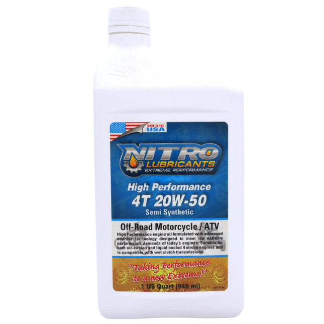 Nitro Lubricants 20W-50 Engine Oil – Synthetic Blend, Keeps Engine Clean of Varnish & Sludge under Severe Conditions – Racing & Marine Ready – 1 Quart – Made in USA