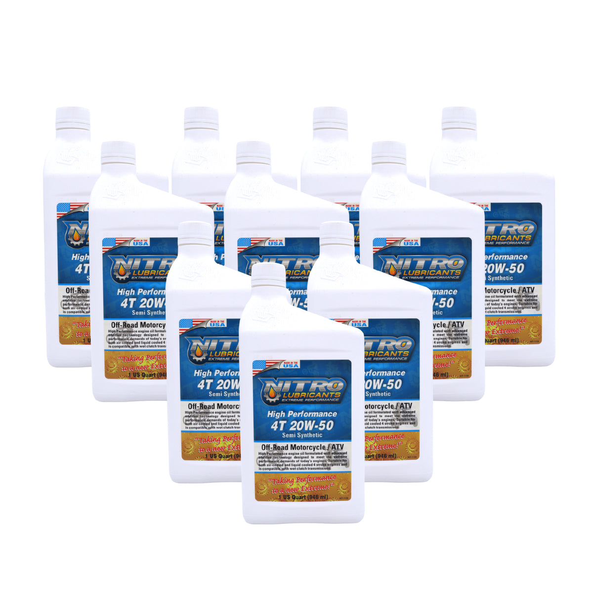 Nitro Lubricants 20W-50 Engine Oil – Synthetic Blend, Keeps Engine Clean of Varnish & Sludge under Severe Conditions – Racing & Marine Ready – 1 Quart – Made in USA (10-Pack)