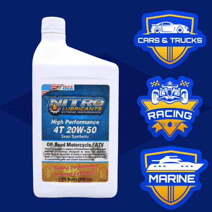 Nitro Lubricants 20W-50 Engine Oil – Synthetic Blend, Keeps Engine Clean of Varnish & Sludge under Severe Conditions – Racing & Marine Ready – 1 Quart – Made in USA (2-Pack)
