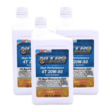 Nitro Lubricants 20W-50 Engine Oil – Synthetic Blend, Keeps Engine Clean of Varnish & Sludge under Severe Conditions – Racing & Marine Ready – 1 Quart – Made in USA (3-Pack)