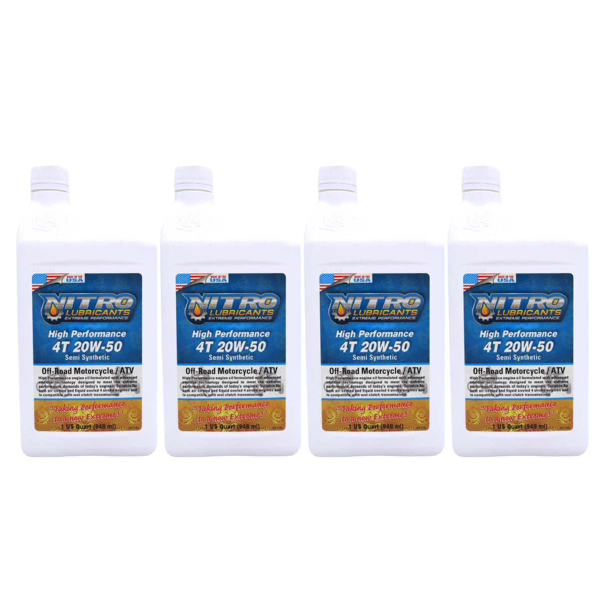 Nitro Lubricants 20W-50 Engine Oil – Synthetic Blend, Keeps Engine Clean of Varnish & Sludge under Severe Conditions – Racing & Marine Ready – 1 Quart – Made in USA (4-Pack)