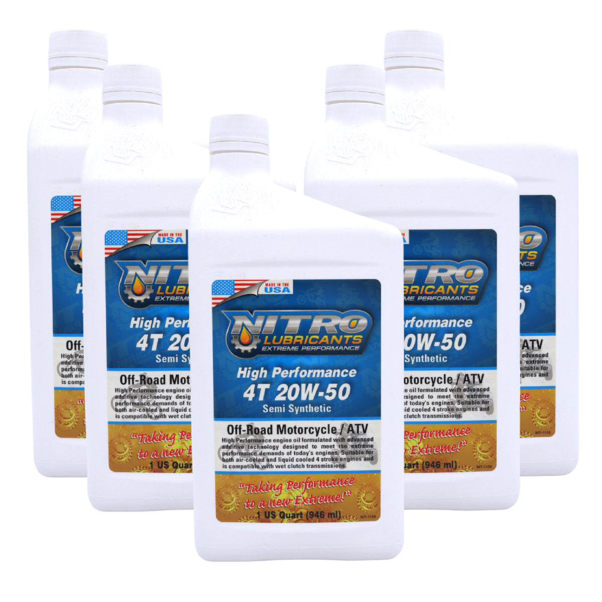 Nitro Lubricants 20W-50 Engine Oil – Synthetic Blend, Keeps Engine Clean of Varnish & Sludge under Severe Conditions – Racing & Marine Ready – 1 Quart – Made in USA (5-Pack)