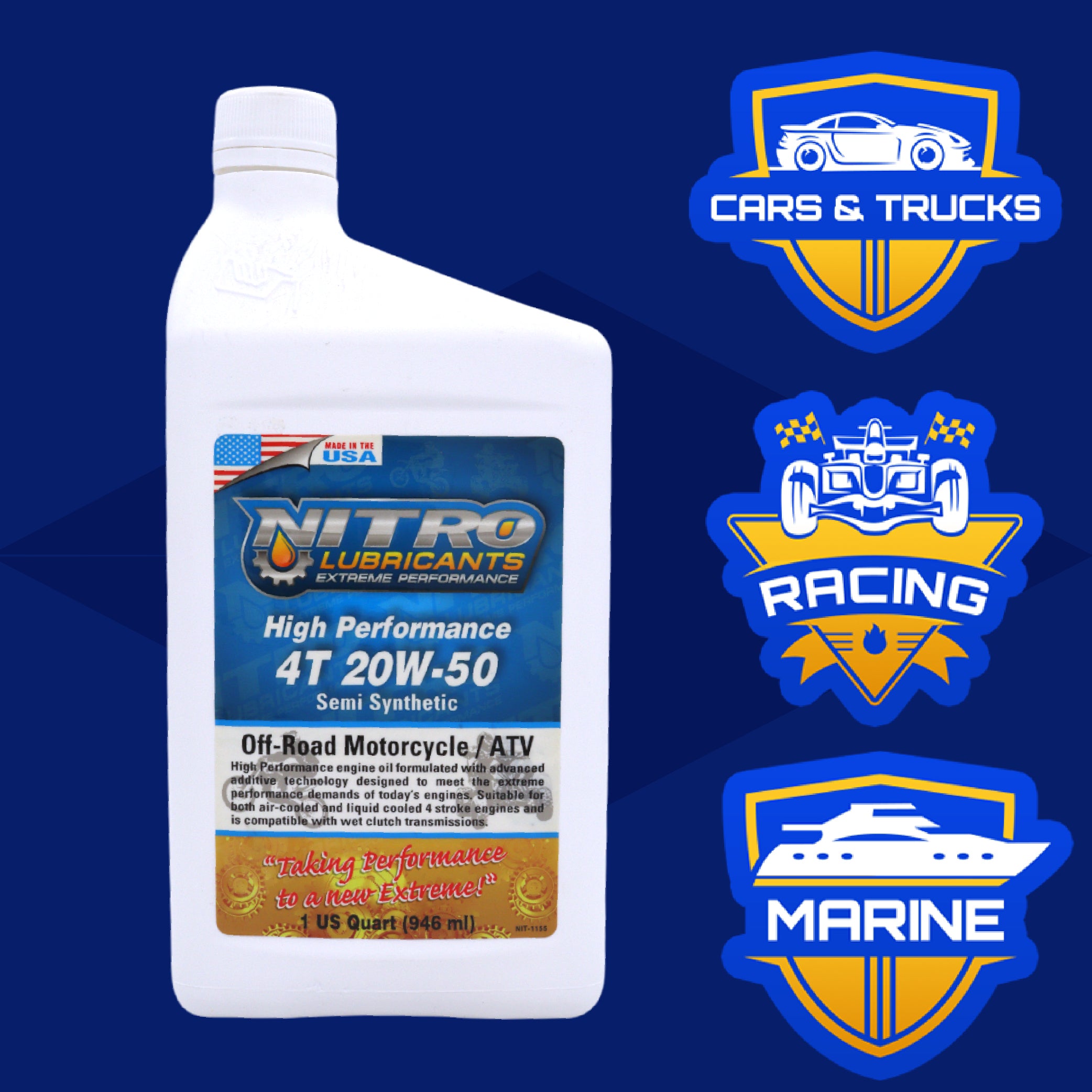 Nitro Lubricants 20W-50 Engine Oil – Synthetic Blend, Keeps Engine Clean of Varnish & Sludge under Severe Conditions – Racing & Marine Ready – 1 Quart – Made in USA (6-Pack)
