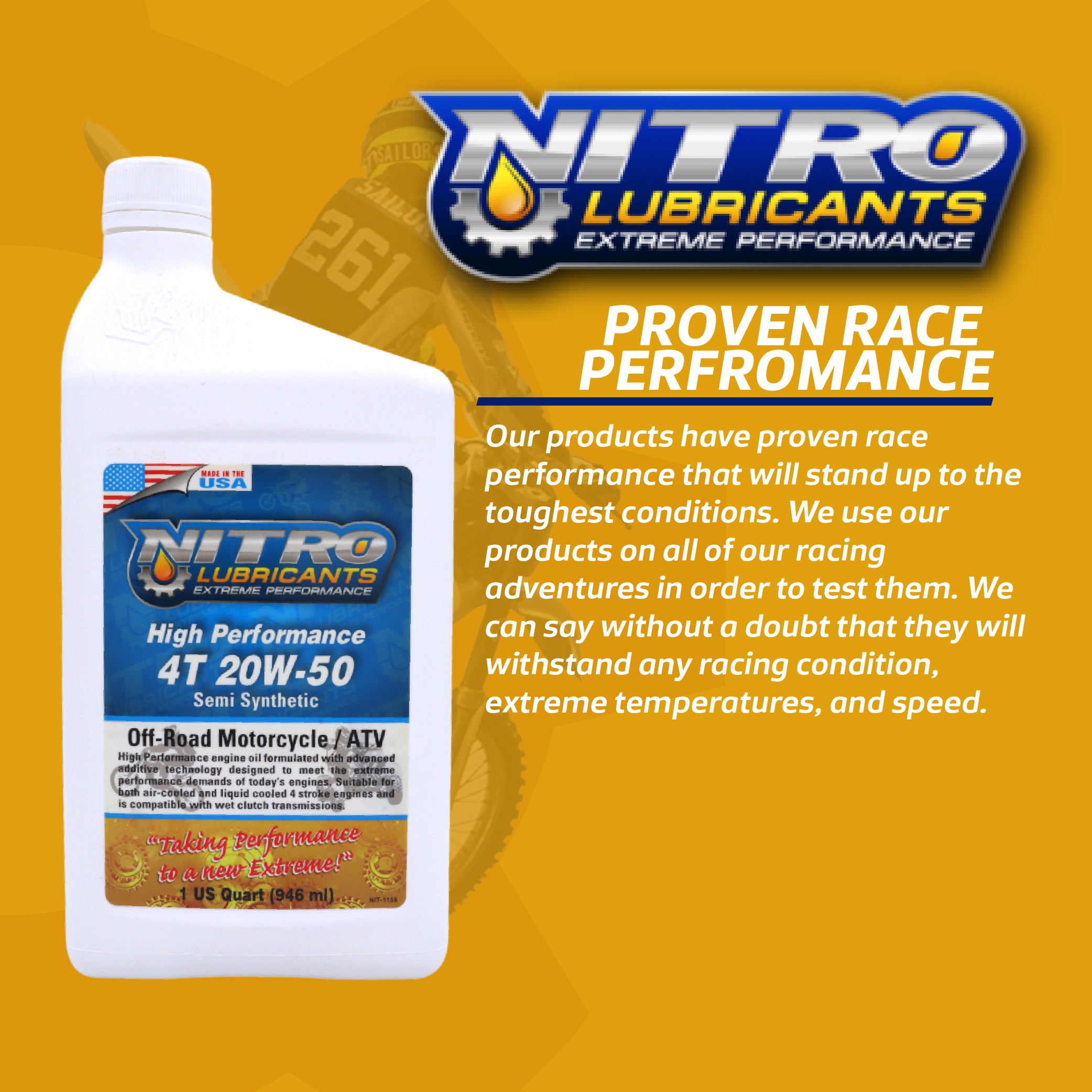 Nitro Lubricants 20W-50 Engine Oil – Synthetic Blend, Keeps Engine Clean of Varnish & Sludge under Severe Conditions – Racing & Marine Ready – 1 Quart – Made in USA (8-Pack)
