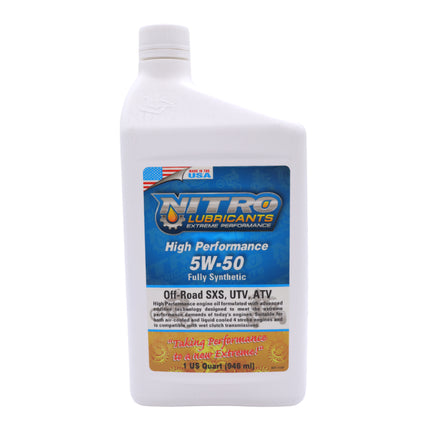 Nitro Lubricants 5W-50 4 Stroke Engine Oil – Semi-Synthetic, High Performance Formula for Motorcycles, ATVs & UTVs – Racing & Off-Road – Advanced Additive Technology – 1 Quart – Made in USA