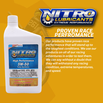 Nitro Lubricants 5W-50 4 Stroke Engine Oil – Semi-Synthetic, High Performance Formula for Motorcycles, ATVs & UTVs – Racing & Off-Road – Advanced Additive Technology – 1 Quart – Made in USA (10-Pack)