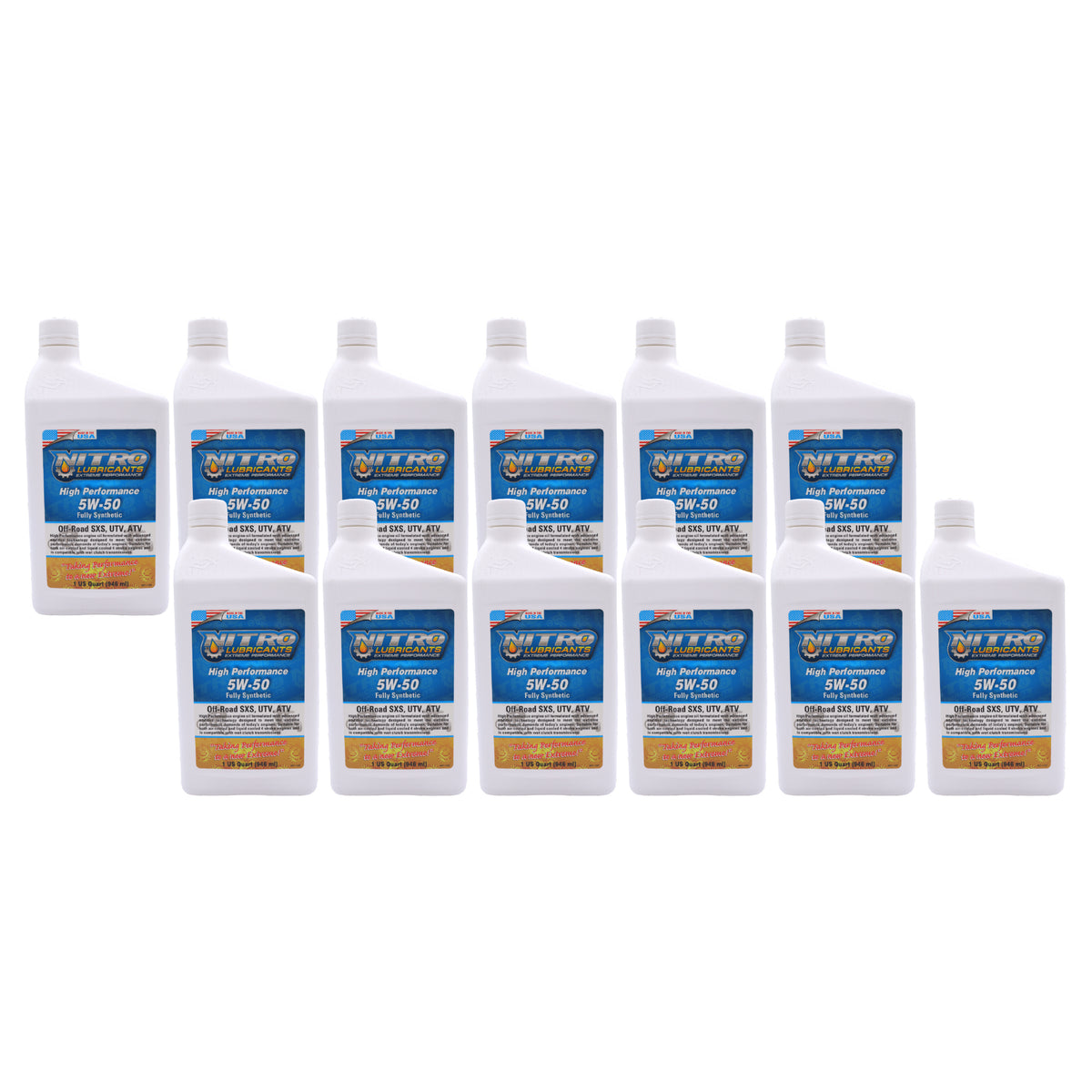 Nitro Lubricants 5W-50 4 Stroke Engine Oil – Semi-Synthetic, High Performance Formula for Motorcycles, ATVs & UTVs – Racing & Off-Road – Advanced Additive Technology – 1 Quart – Made in USA (12-Pack)