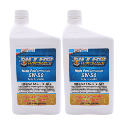 Nitro Lubricants 5W-50 4 Stroke Engine Oil – Semi-Synthetic, High Performance Formula for Motorcycles, ATVs & UTVs – Racing & Off-Road – Advanced Additive Technology – 1 Quart – Made in USA (2-Pack)