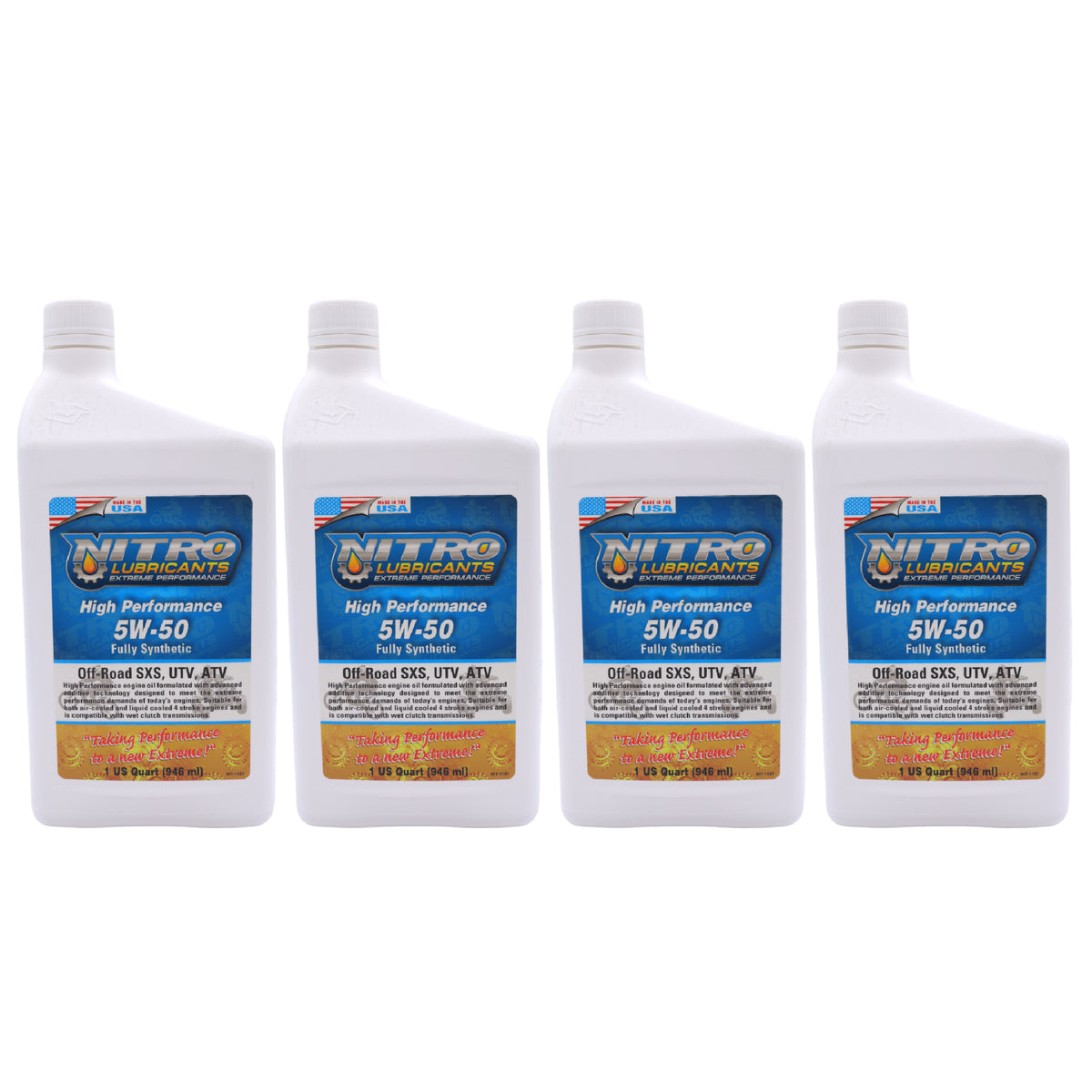Nitro Lubricants 5W-50 4 Stroke Engine Oil – Semi-Synthetic, High Performance Formula for Motorcycles, ATVs & UTVs – Racing & Off-Road – Advanced Additive Technology – 1 Quart – Made in USA (4-Pack)