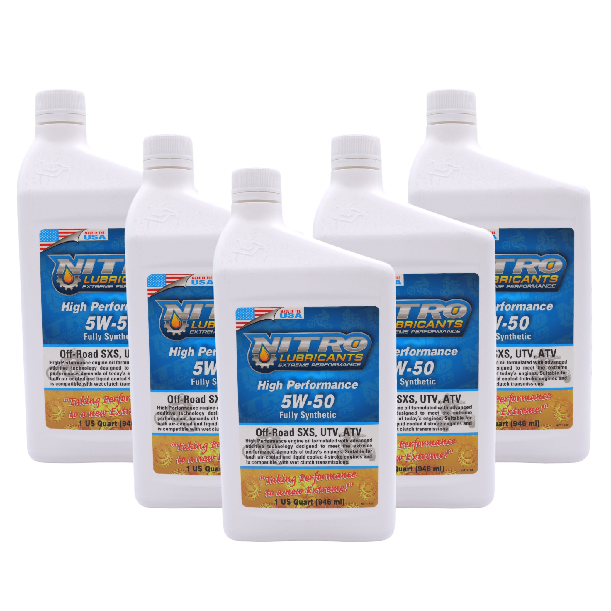 Nitro Lubricants 5W-50 4 Stroke Engine Oil – Semi-Synthetic, High Performance Formula for Motorcycles, ATVs & UTVs – Racing & Off-Road – Advanced Additive Technology – 1 Quart – Made in USA (5-Pack)
