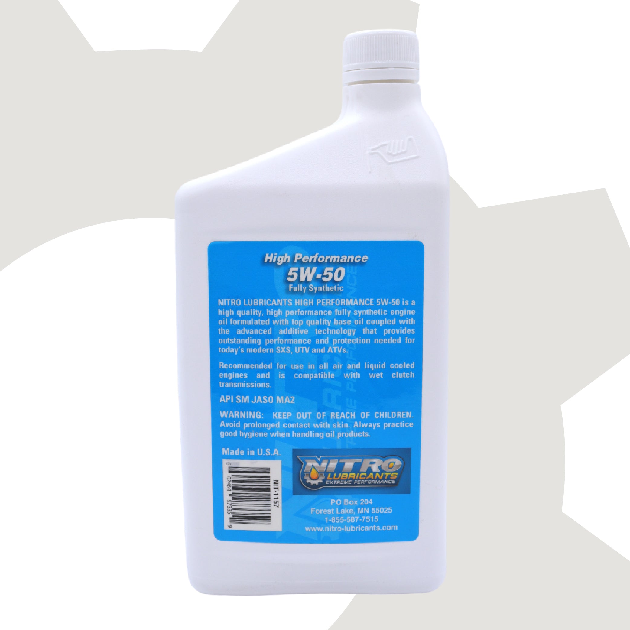 Nitro Lubricants 5W-50 4 Stroke Engine Oil – Semi-Synthetic, High Performance Formula for Motorcycles, ATVs & UTVs – Racing & Off-Road – Advanced Additive Technology – 1 Quart – Made in USA (5-Pack)