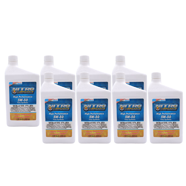 Nitro Lubricants 5W-50 4 Stroke Engine Oil – Semi-Synthetic, High Performance Formula for Motorcycles, ATVs & UTVs – Racing & Off-Road – Advanced Additive Technology – 1 Quart – Made in USA (8-Pack)