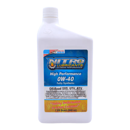 Nitro Lubricants 0W-40 4 Stroke Engine Oil – Fully Synthetic, High Performance Formula for Motorcycles, ATVs, UTVs – Racing and Off-Road Use – Advanced Additive Technology – 1 Quart – Made in USA