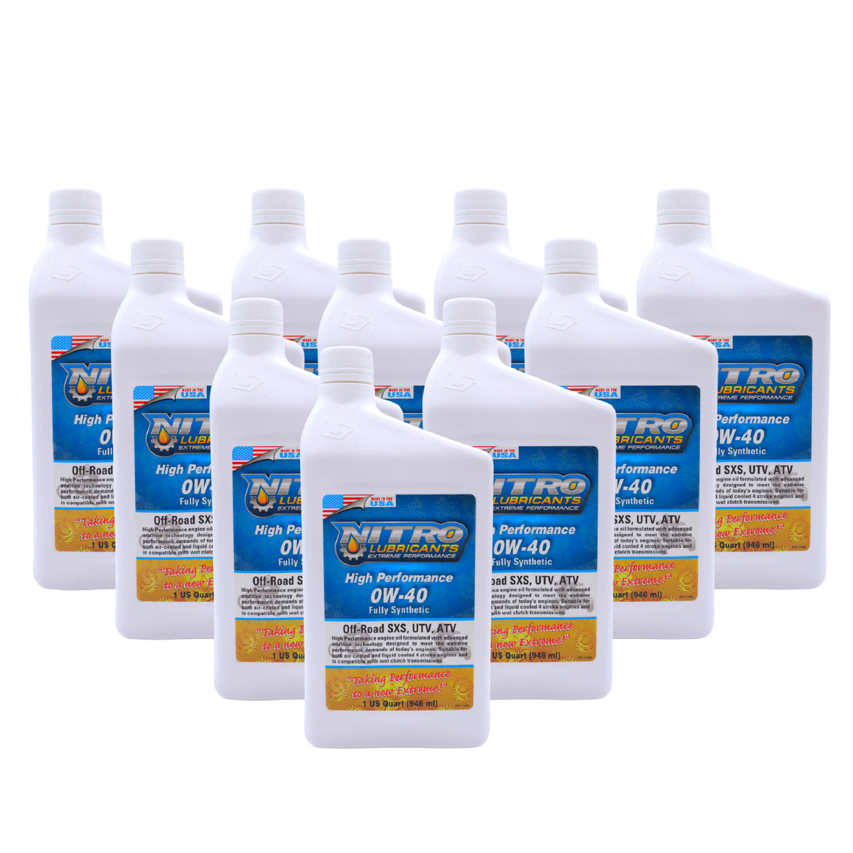 Nitro Lubricants 0W-40 4 Stroke Engine Oil – Fully Synthetic, High Performance Formula for Motorcycles, ATVs, UTVs – Racing and Off-Road – Advanced Additive Technology – 1Qt – Made in USA (10-Pack)