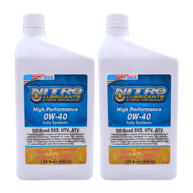 Nitro Lubricants 0W-40 4 Stroke Engine Oil – Fully Synthetic, High Performance Formula for Motorcycles, ATVs, UTVs – Racing and Off-Road – Advanced Additive Technology – 1Qt – Made in USA (2-Pack)