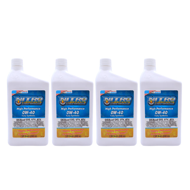 Nitro Lubricants 0W-40 4 Stroke Engine Oil – Fully Synthetic, High Performance Formula for Motorcycles, ATVs, UTVs – Racing and Off-Road – Advanced Additive Technology – 1Qt – Made in USA (4-Pack)