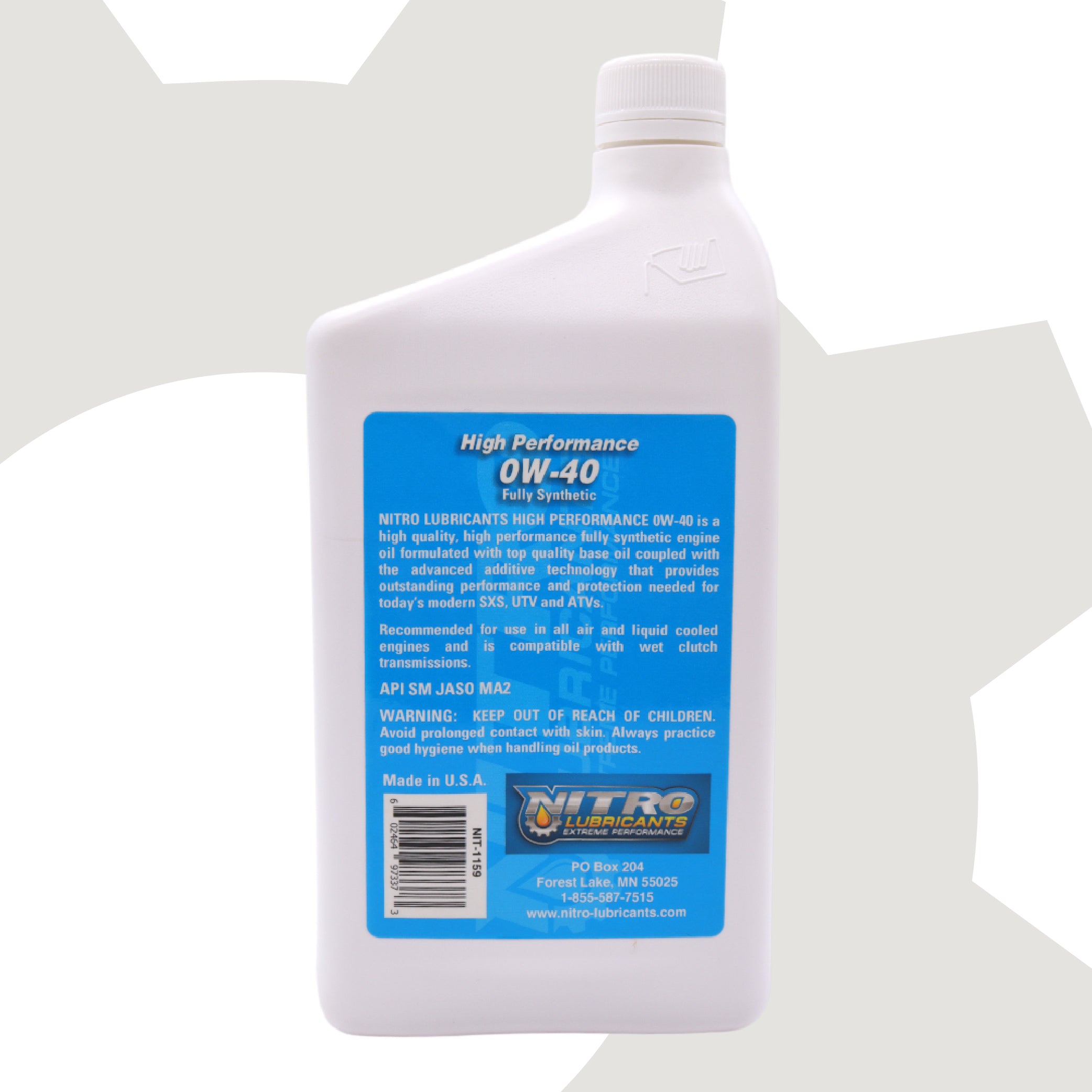 Nitro Lubricants 0W-40 4 Stroke Engine Oil – Fully Synthetic, High Performance Formula for Motorcycles, ATVs, UTVs – Racing and Off-Road – Advanced Additive Technology – 1Qt – Made in USA (8-Pack)