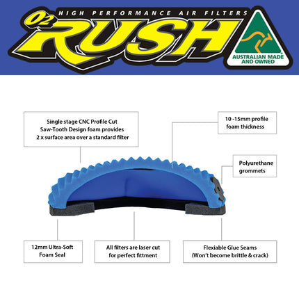O2 RUSH High‑Performance Adventure Bike & ATV/SXS Air Filter - Fits Kove 450 Rally Euro 5 – Washable, Reusable, Maximum Airflow & Engine Protection