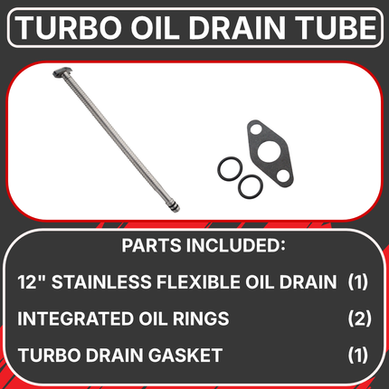 Diesel Power Source 12" Stainless Steel Flexible Turbo Oil Drain Tube Cummins 5.9L 6.7L 12V 24V ISX Turbo Drain Line Kit Universal Fit High Temperature Braided Hose Performance