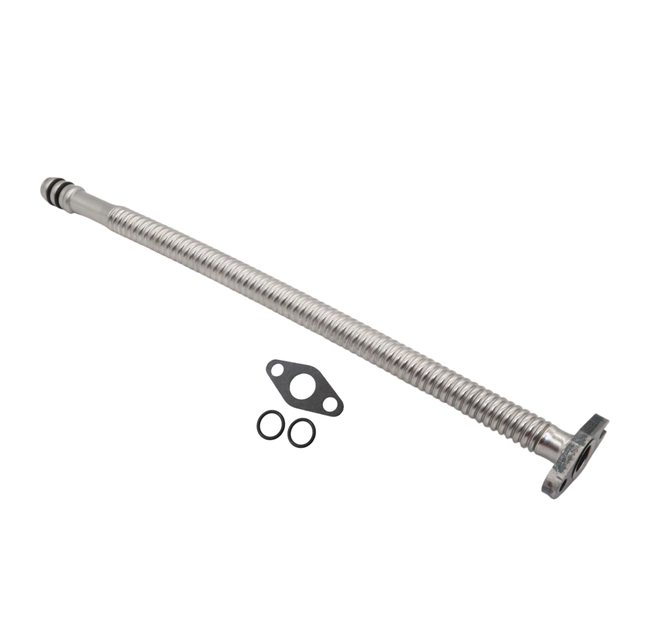 Diesel Power Source 19" Stainless Steel Flexible Turbo Oil Drain Tube Cummins 5.9L 6.7L 12V 24V ISX Turbo Drain Line Kit Universal Fit High Temperature Braided Hose Performance