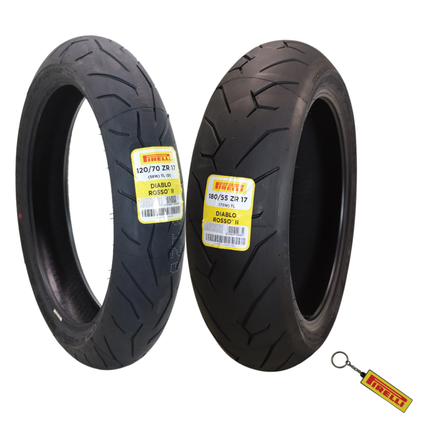 Pirelli Diablo Rosso II 120/70ZR17(58W) D Front & 180/55 ZR17 (73W) TL Rear, High Performance, Durable, and Reliable: Sport Performance for Road Use with Keychain, Special Ducati-Compatible D Version