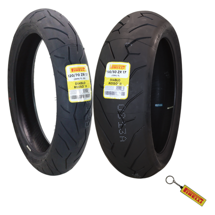 Pirelli Diablo Rosso II 120/70ZR17(58W) D Front & 190/50 ZR17 (69W) TL Rear, High Performance, Durable, and Reliable: Sport Performance for Road Use with Keychain, Special Ducati-Compatible D Version