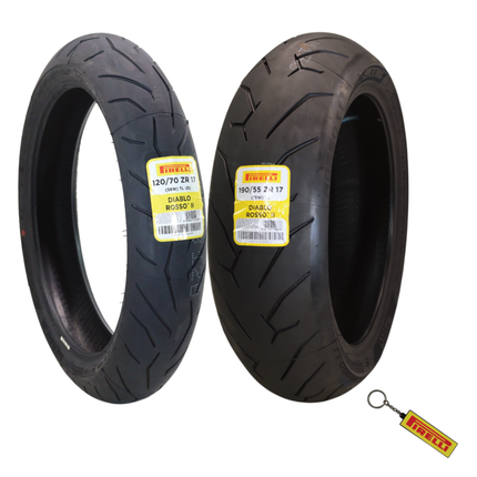 Pirelli Diablo Rosso II 120/70ZR17(58W) D Front & 190/55 ZR17 (69W) TL Rear, High Performance, Durable, and Reliable: Sport Performance for Road Use with Keychain, Special Ducati-Compatible D Version