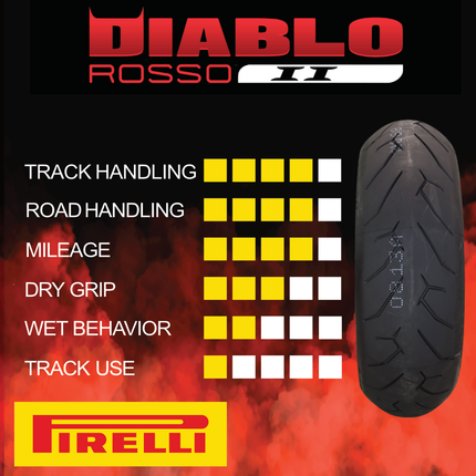 Pirelli Diablo Rosso II 120/70ZR17(58W) D Front & 190/55 ZR17 (69W) TL Rear, High Performance, Durable, and Reliable: Sport Performance for Road Use with Keychain, Special Ducati-Compatible D Version