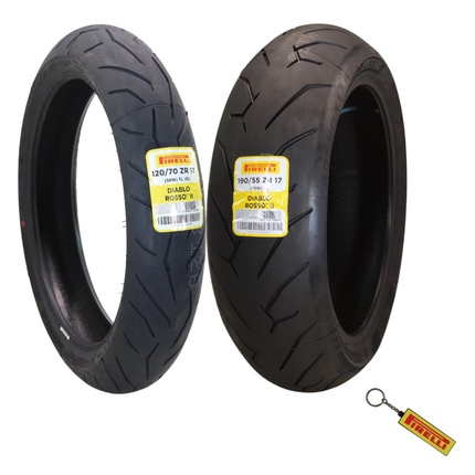 Pirelli Diablo Rosso II 120/70ZR17(58W) D Front & 160/60 ZR17 (69W) TL Rear, High Performance, Durable, and Reliable: Sport Performance for Road Use with Keychain, Special Ducati-Compatible D Version