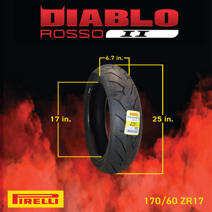 Pirelli Diablo Rosso II 120/70 ZR 17 M/C (58W) TL (D) Front & 170/60 ZR 17 M/C (72W) TL Rear Motorcycle Tires- Sport Performance for Road Use Tire Set with Keychain