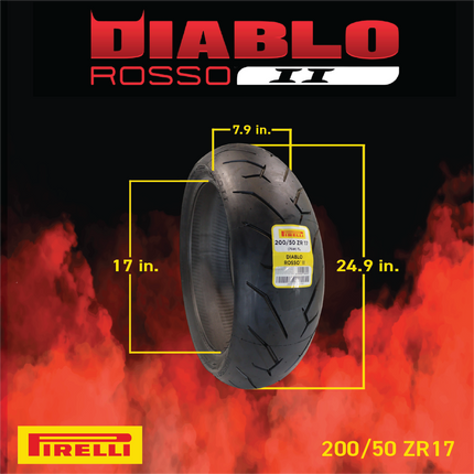 Pirelli Diablo Rosso II 120/70 ZR 17 M/C (58W) TL (D) Front & 200/50-17 M/C (75W) TL Rear Motorcycle Tires - Sport Performance for Road Use Tire Set with Keychain
