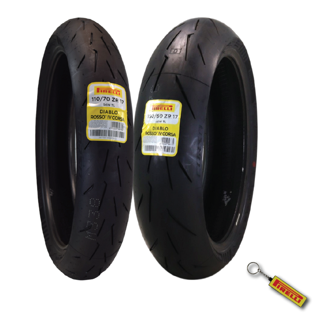 Pirelli Diablo Rosso IV Corsa Front 110/70ZR17 (54 W) & Rear 200/60-17 80W Motorcycle Tires  - High Performance, Durable, & Reliable Tire for Street Racing Bikes w/ Keychain