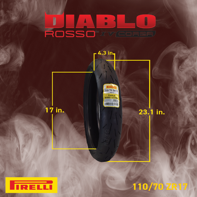 Pirelli Diablo Rosso IV Corsa Front 110/70ZR17 (54 W) & Rear 200/60-17 80W Motorcycle Tires  - High Performance, Durable, & Reliable Tire for Street Racing Bikes w/ Keychain